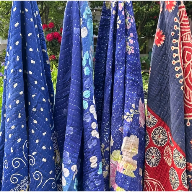 Upcycled Sari Kantha Throw Blanket
