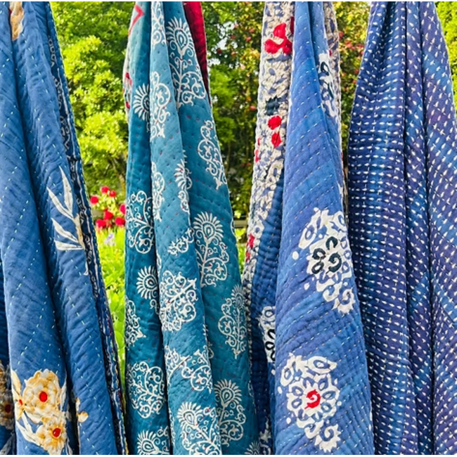 Upcycled Sari Kantha Throw Blanket