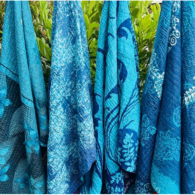 Upcycled Sari Kantha Throw Blanket