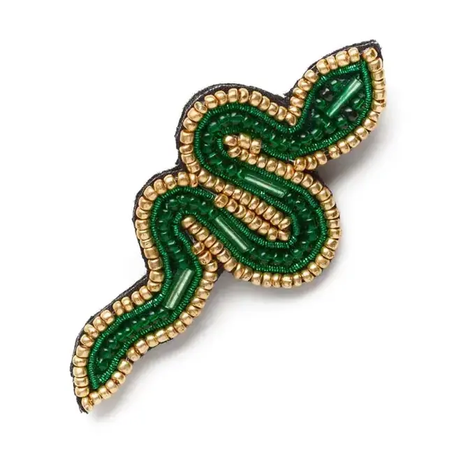 Bala Mani Beaded Brooch Pin - Green Snake