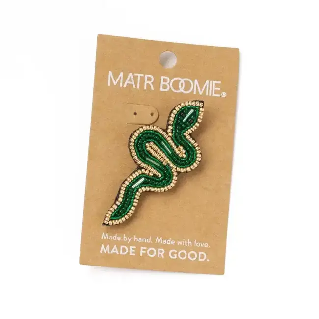Bala Mani Beaded Brooch Pin - Green Snake
