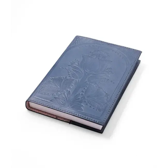Leather Journal Refillable - Embossed Blue Floral (5x7)