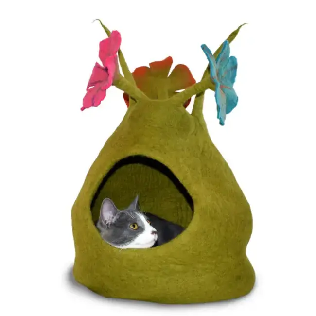 Cat Cave - Felt Green/Multi Bouquet