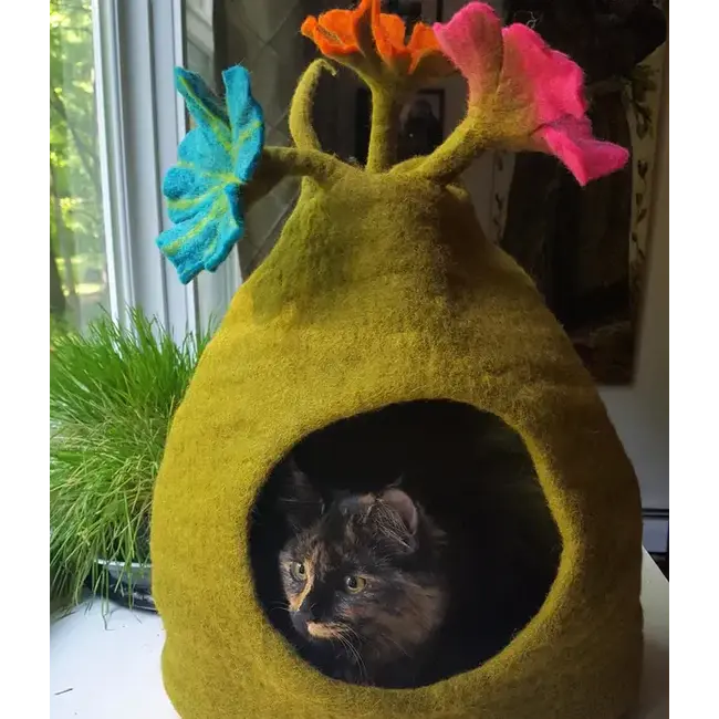 Cat Cave - Felt Green/Multi Bouquet