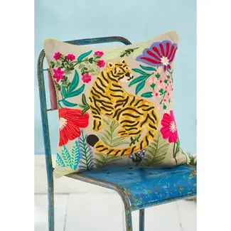 India Cushion Cover - Embroidered Tiger
