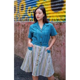Nepal Skirt - Lubu Striped Cotton w/Flap Pockets