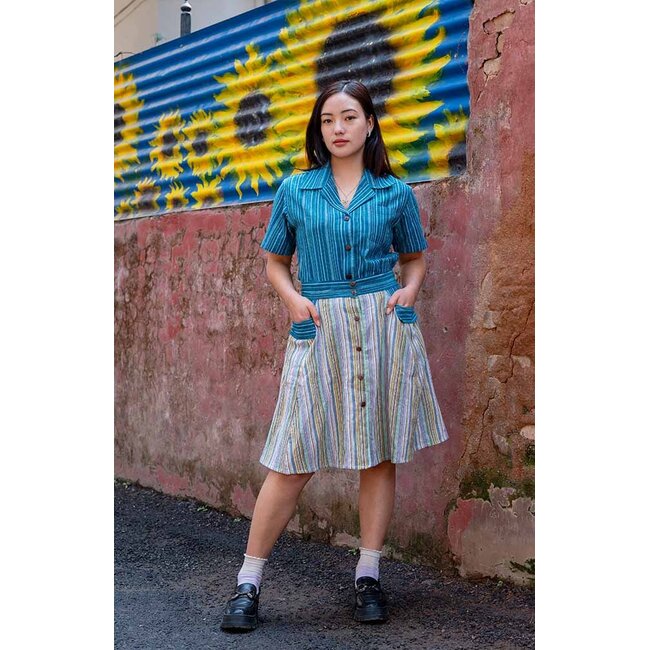 Skirt - Lubu Striped Cotton w/Flap Pockets