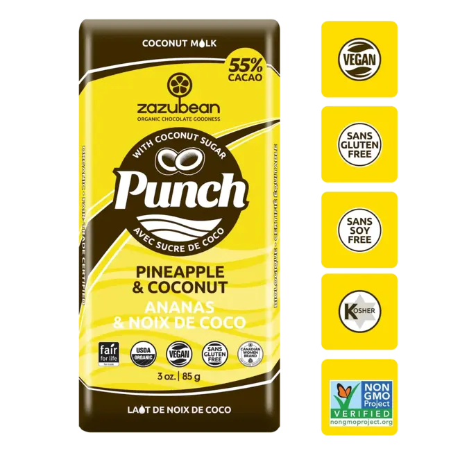 Zazubean 55% Punch Pineapple & Coconut Milk Chocolate