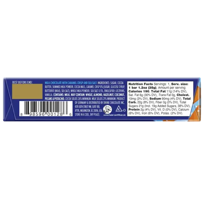 Divine Milk Chocolate Toffee Sea Salt Snack Bar 35g