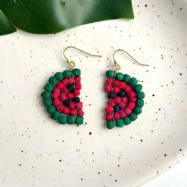 Earrings - Kantha Watermelon