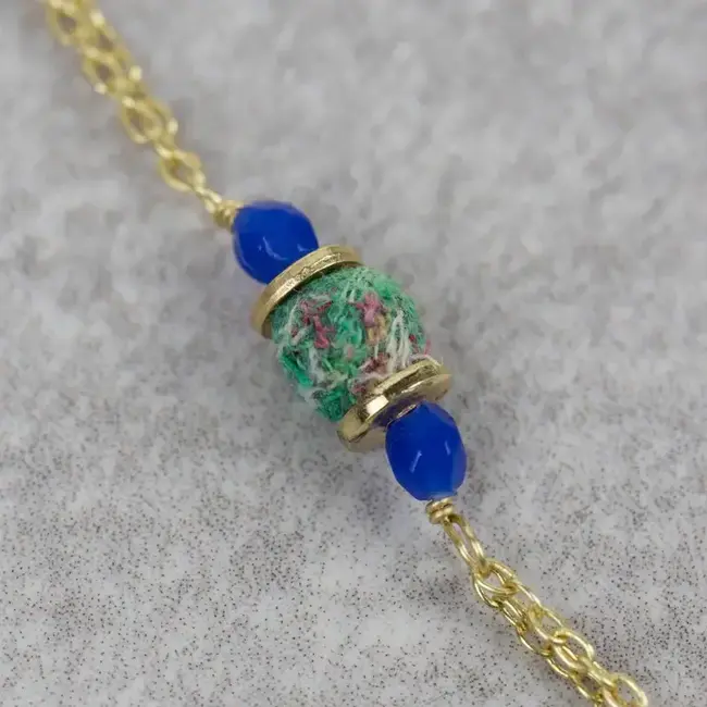 Necklace - Recyled Sari & Glass Bead