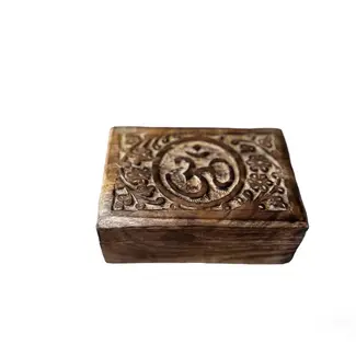India Keepsake Box - Velvet Lined Wood Om Symbol