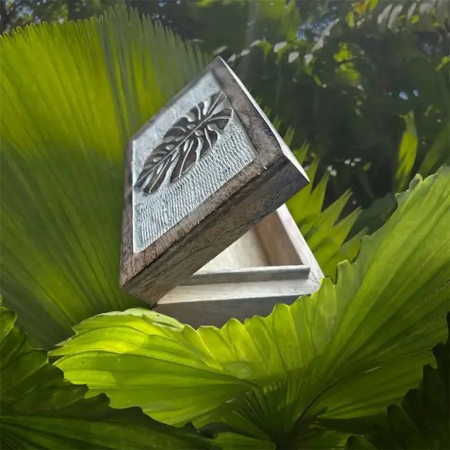 Keepsake Box - White Washed Monstera Leaf