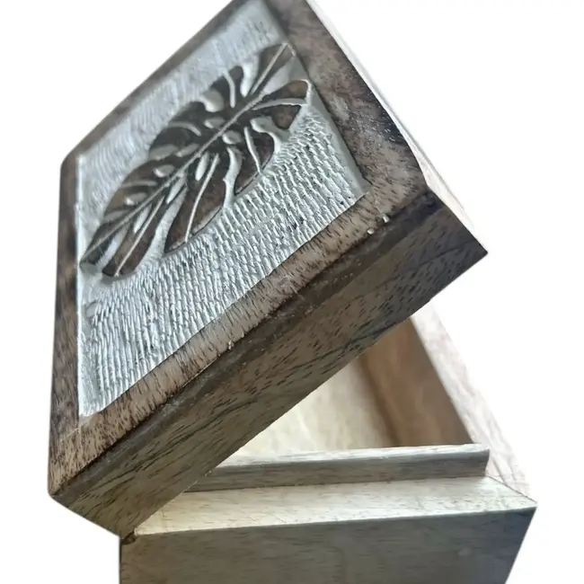 Keepsake Box - White Washed Monstera Leaf