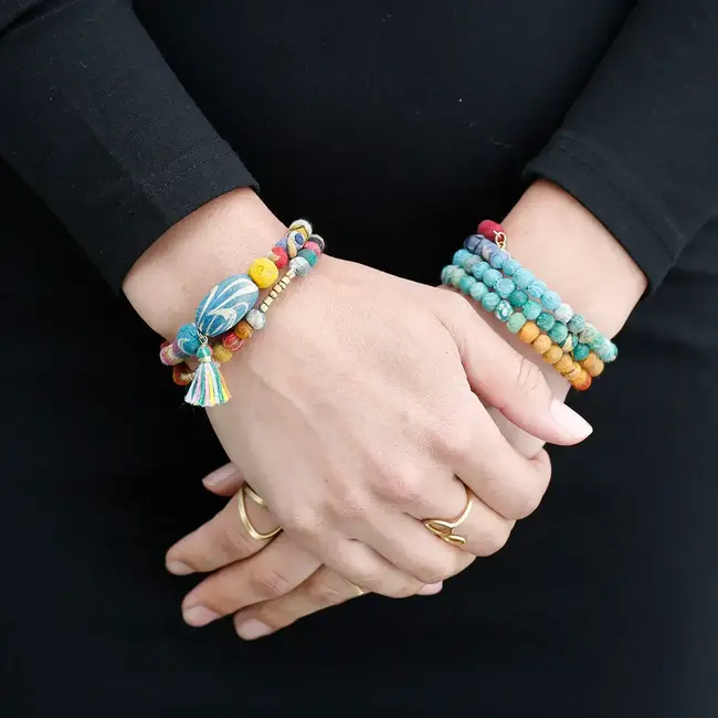 Bracelet - Kantha Rainbow Spiral