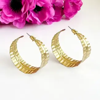 India Earrings - Rippled Leaf Hoops