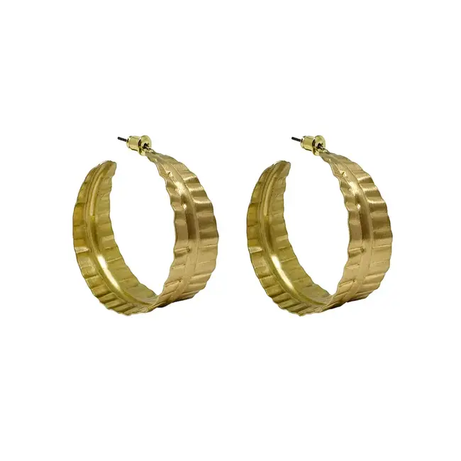 Earrings - Rippled Leaf Hoops