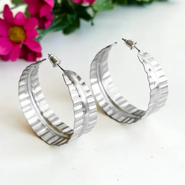 Earrings - Rippled Leaf Hoops