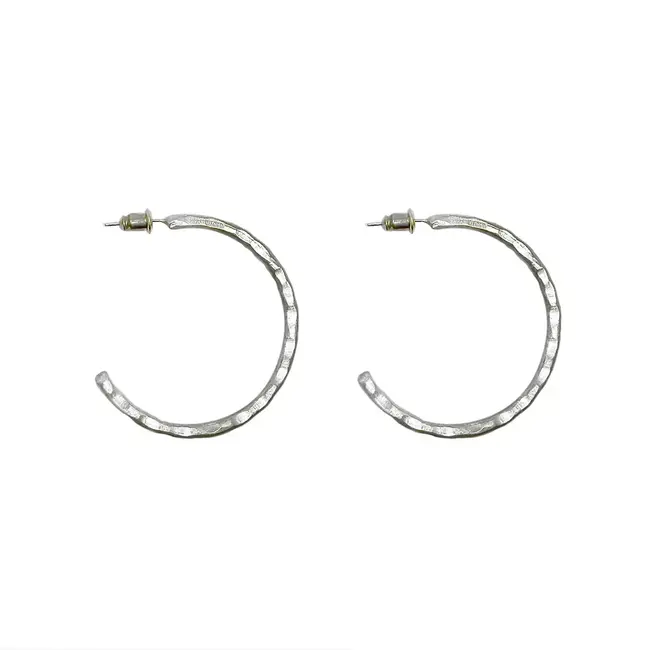 Earrings - Textured Twig Silver Hoops