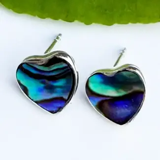 Indonesia Earrings - Abalone Heart Studs Sterling Silver