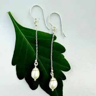 Indonesia Earrings - Pearl on a Chain Sterling Silver