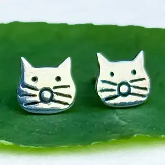 Indonesia Earrings - Tiny Cat Face Studs Sterling Silver