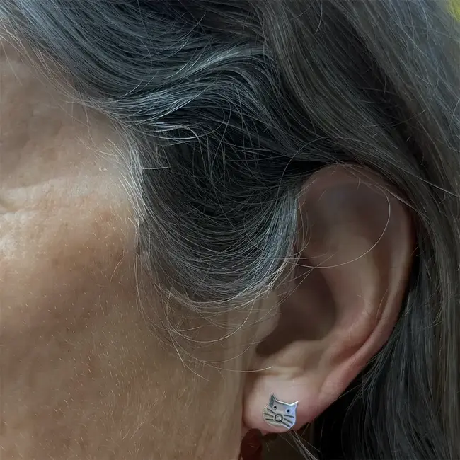 Earrings - Tiny Cat Face Studs Sterling Silver