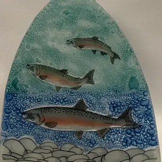 Ecuador Night Light - Fused Glass Swimming Salmon