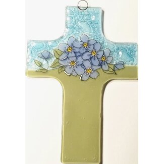 Ecuador Cross - Fused Glass Forget Me Not Flowers