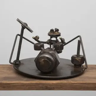 India Metal Sculpture - Upcycled Frog Drummer