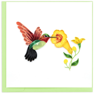 Vietnam Quilling Card - Hummingbird & Yellow Flowers