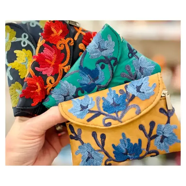 Coin Purse - Embroidered Recycled Leather
