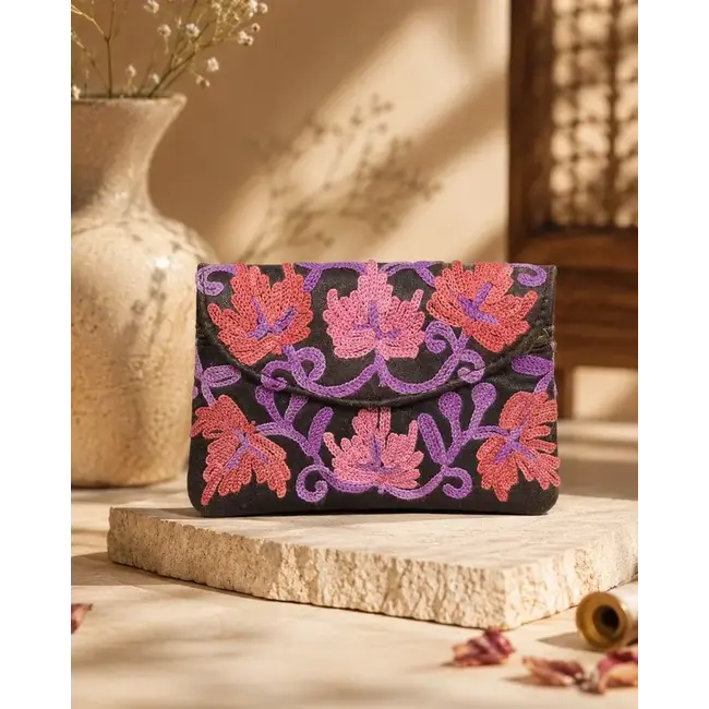 Coin Purse - Embroidered Recycled Leather
