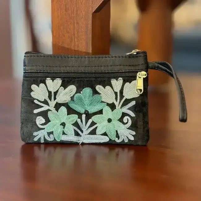 Wristlet - Small Embroidered Leather & Velvet