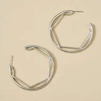 India Earrings - Bhavani Silver Geometric Hoop