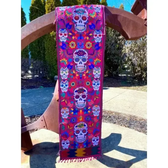 Table Runner - Embroidered Sugar Skull 17" x 50"