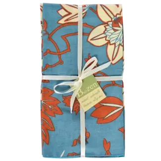 Indonesia Napkin - Set of 4, Cotton, Passion Flower Pattern Blue Spice