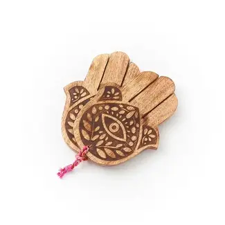 India Salad Hands - Hamsa Mango Wood (Set of 2)