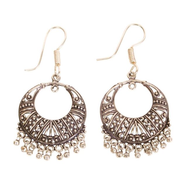 Earrings - Folk Style Circle w/Hanging Beads