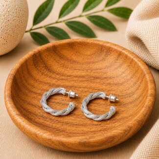 India Earrings - Weave Studs Silver Colour