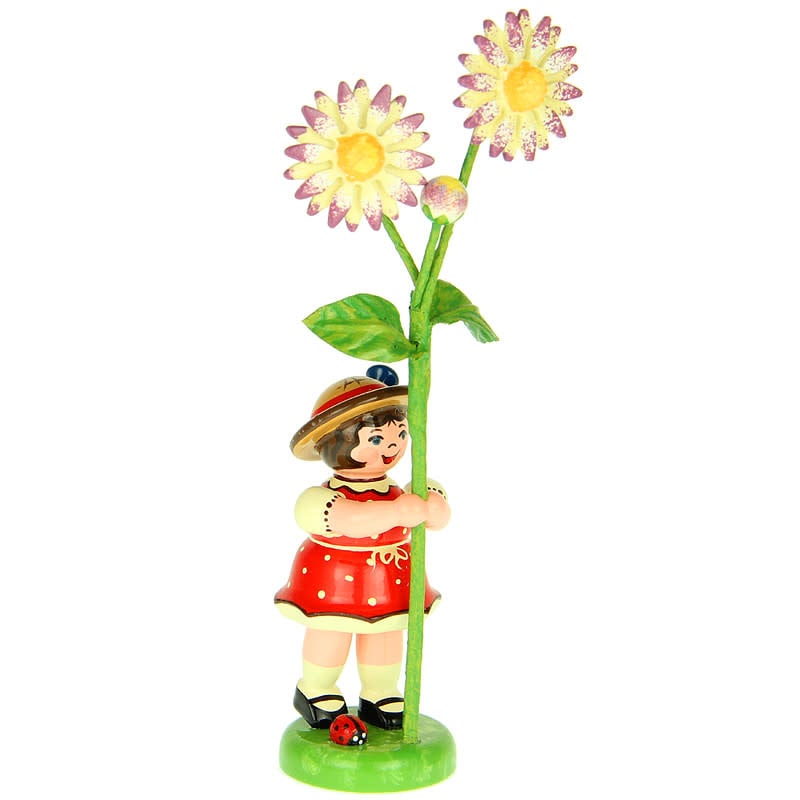 Hubrig 307h0055 Flower Children-Girl with Daisy Red Dress  4.3 inches