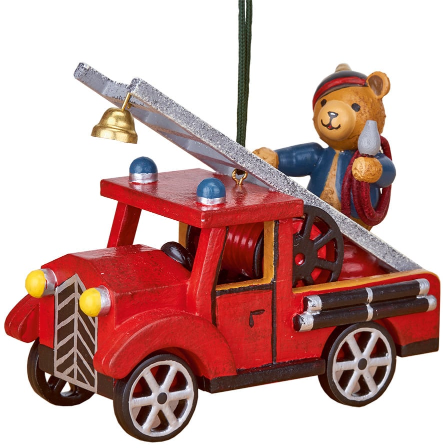 Hubrig 140h2004 Fire Engine with Teddy Ornament  3 inches