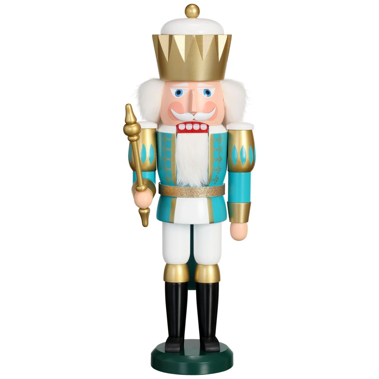 Seiffener Volkskunst eG 11256 Nutcracker King Exclusive white gold turquoise   16 inches