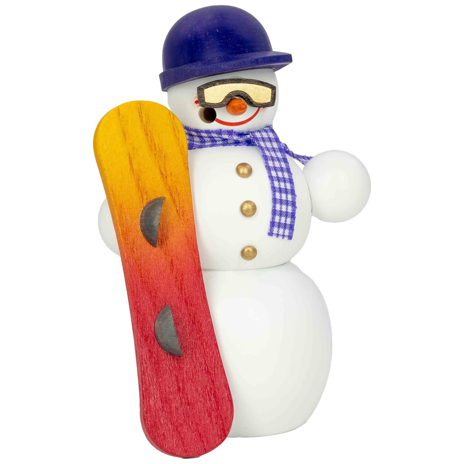 Seiffener Volkskunst eG 12221 Smoker Snowman with Snowboard  5 inches