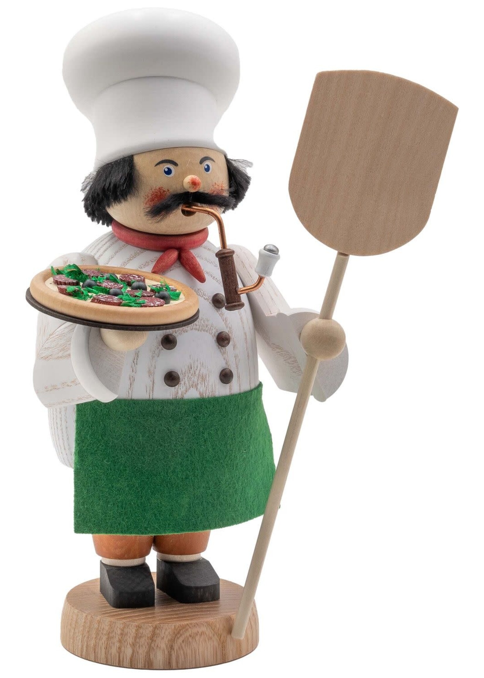 Seiffener Volkskunst eG 12677 Smoker Figure Occupations Cozy Guys Pizza Baker  9 inches