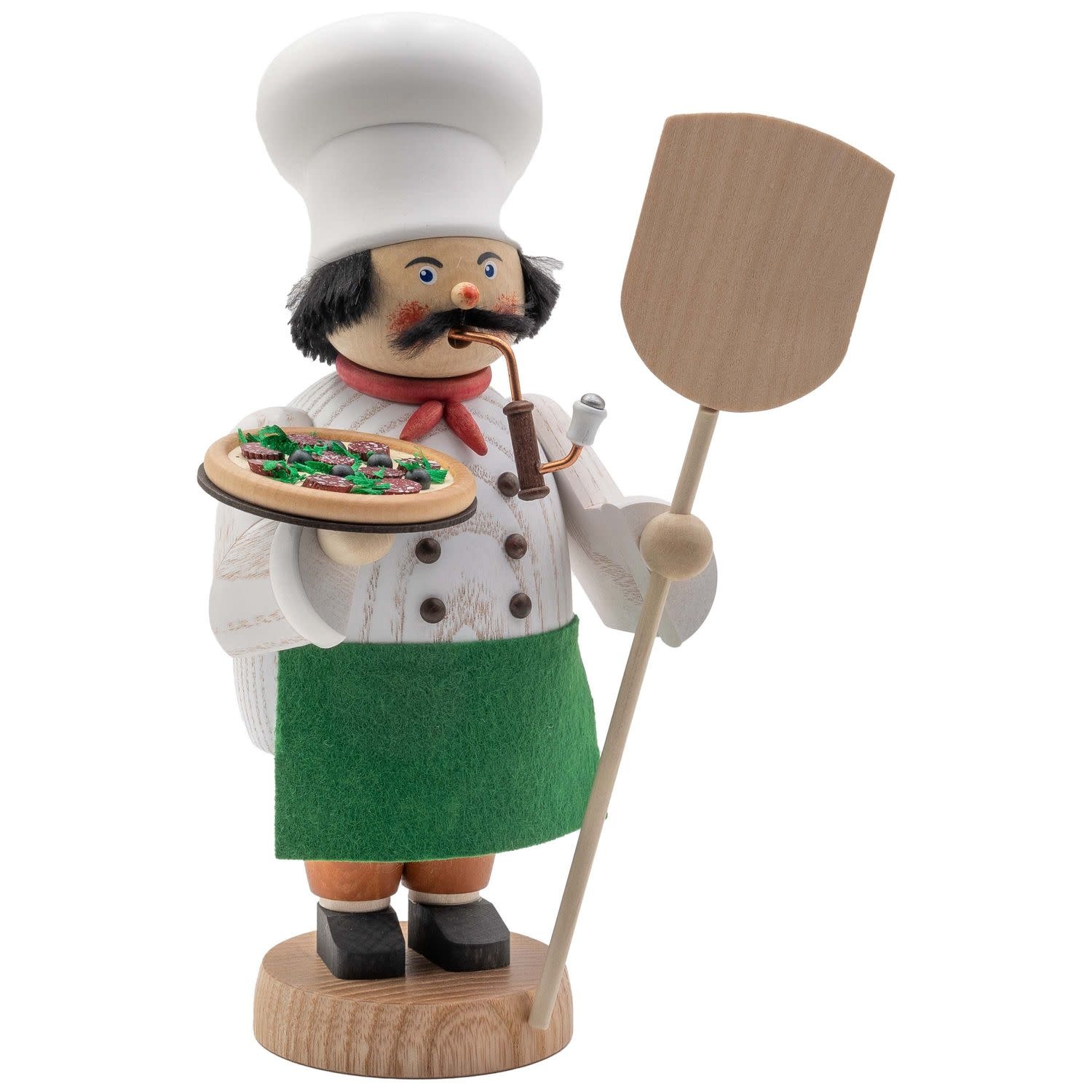 Seiffener Volkskunst eG 12677 Smoker Figure Occupations Cozy Guys Pizza Baker  9 inches