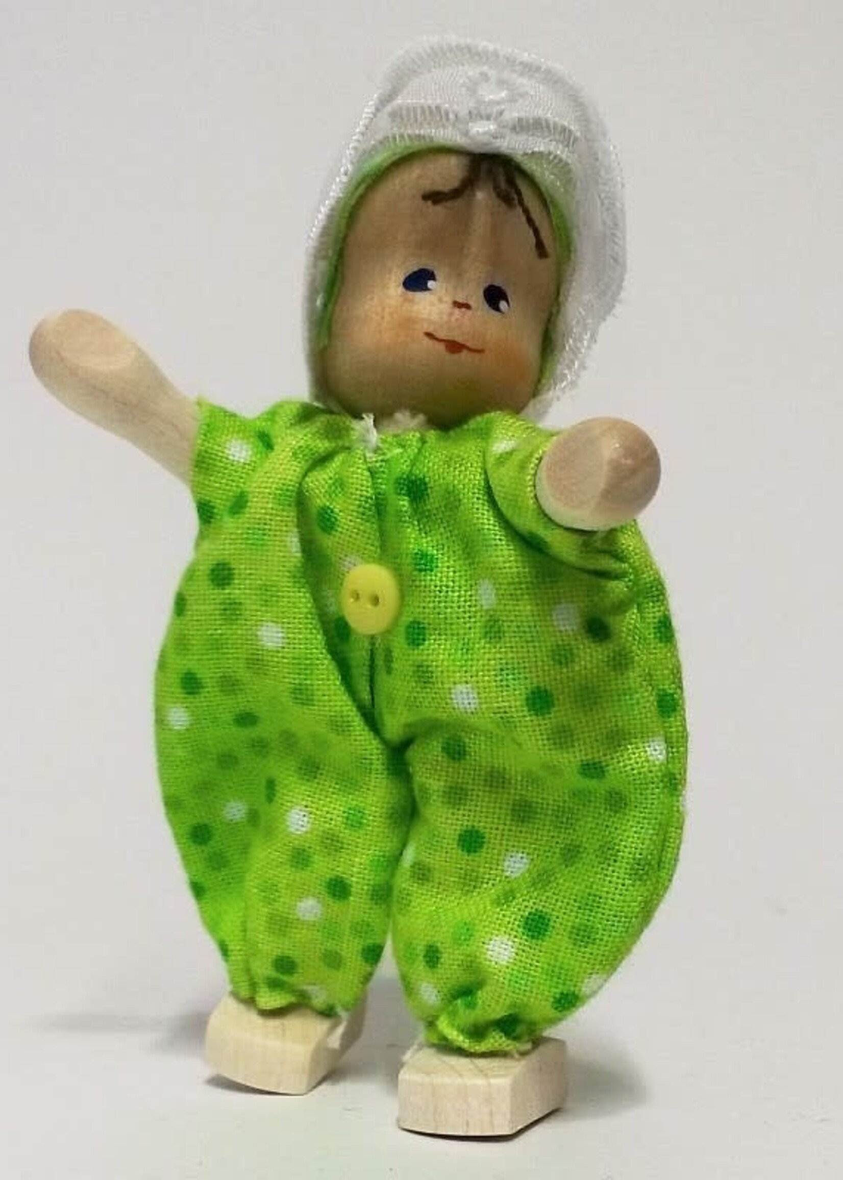 Anne Krebs 109-2 Miniature Doll Baby Romper Green  7.5 cm