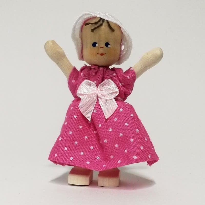 Anne Krebs 115-0  Miniature Doll Baby,  Pink Dress 7.5 cm
