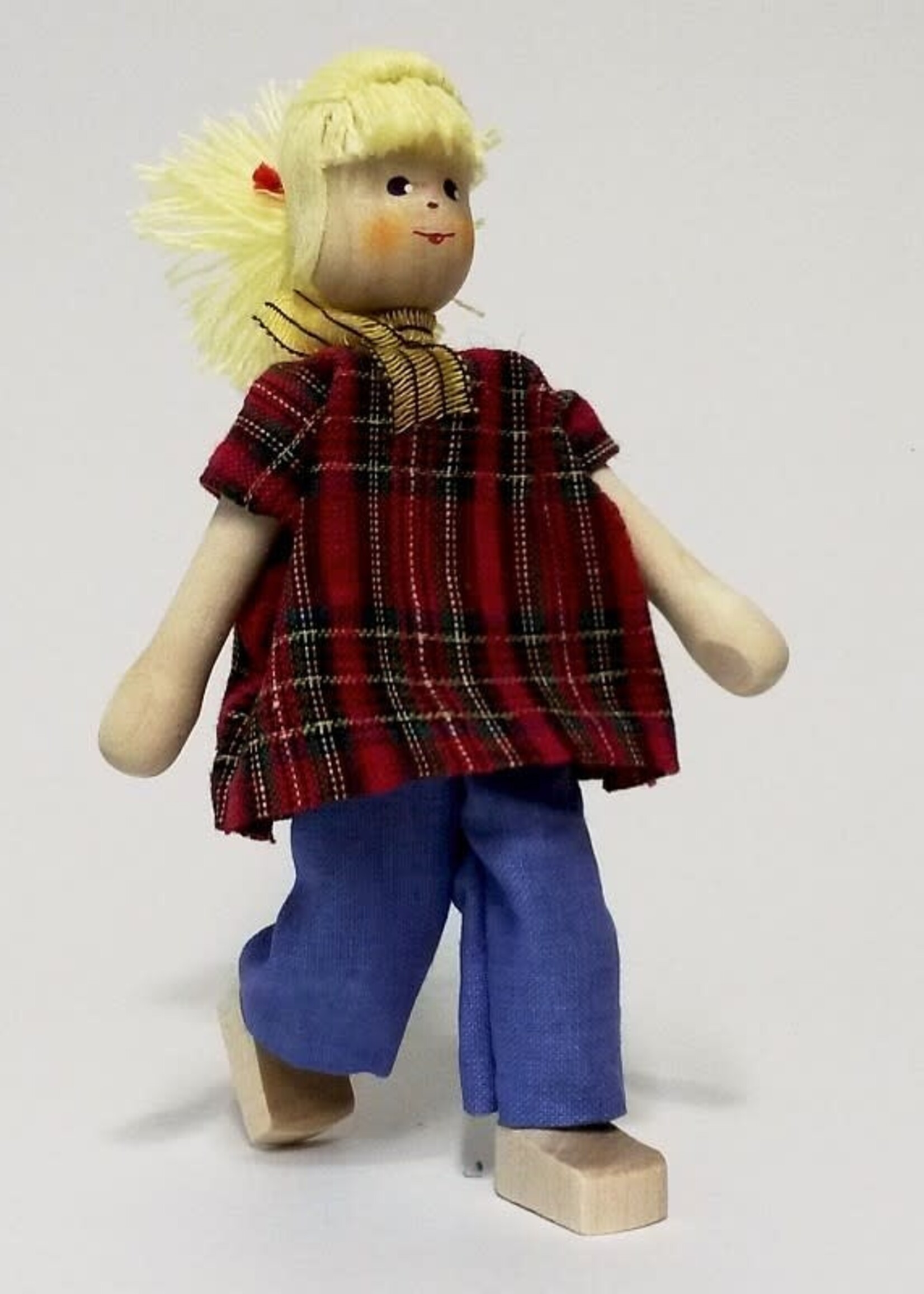 Anne Krebs 234 Miniature Doll Mother, Plaid  Blouse,  Blonde   12.5 cm