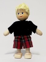 Anne Krebs 168-0 Miniature Doll - Boy, Dark Blue Shirt, Red Plaid Shorts, blonde  7.5cm